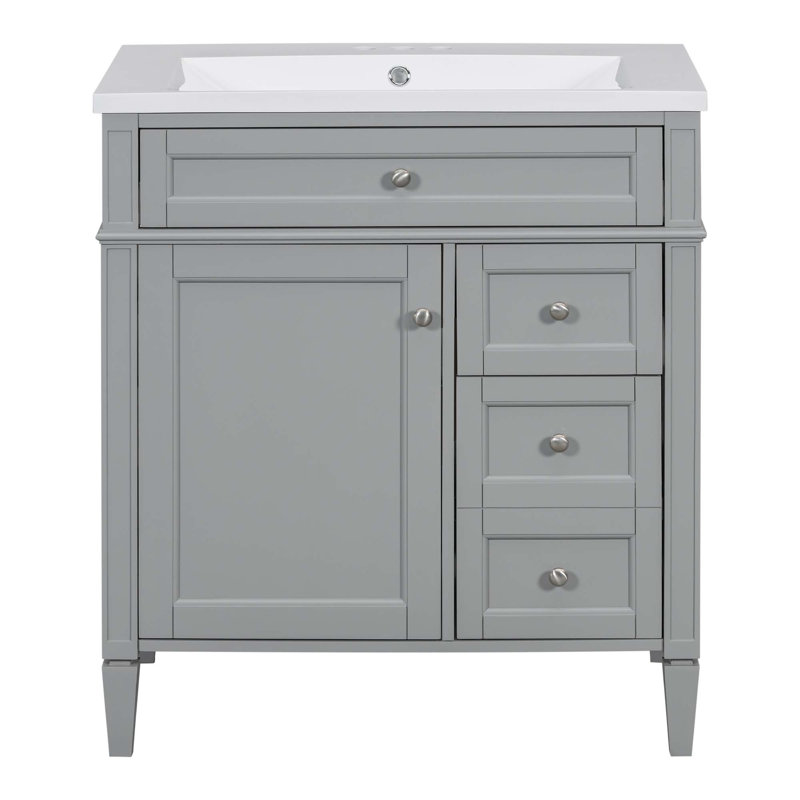 Meuble-lavabo moderne avec lavabo supérieur, 2 tiroirs et un tiroir basculant, Gris