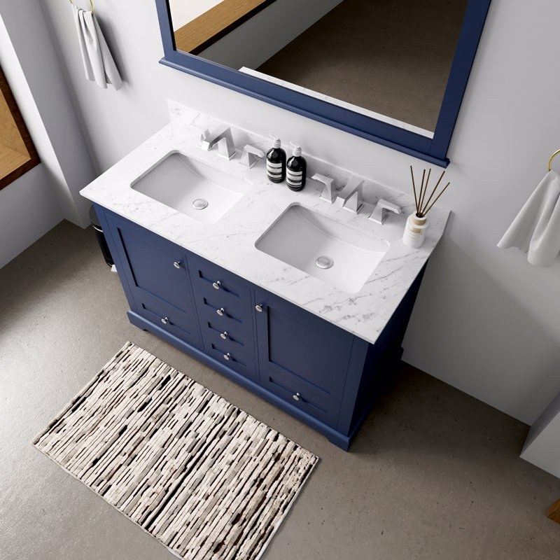 Meuble-lavabo double 48 po X P 22 po D, avec plateau en marbre de Carrare