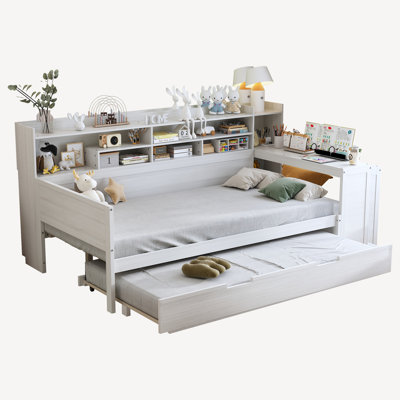 Wooden Daybed Multi-functional Bed with Trundle Bed, Shelves and Study Desk by Latitude Run