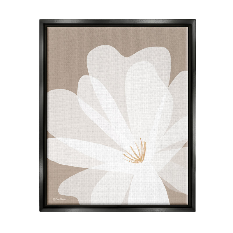 Beige et lys blanc sur toile, Cadre flottant noir de jais, H 21 po x l 17 po x P 1,7 po
