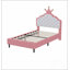 Lit simple princesse en cuir PU avec tête de lit capitonnée, rose et crème, parfait pour une chambre royale-1773577231