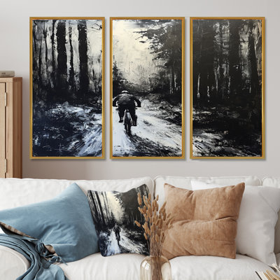 «Biking In The Winter Woods» - Ensemble de décorations murales vélo