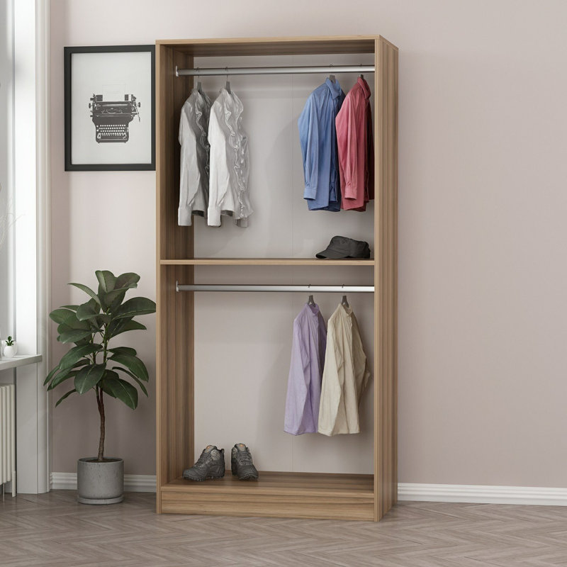 Armoire traditionnelle en chêne, 35,4 po x 74,8 po x 20,5 po | 100% panneau de particules enduit de mélamine, épaisseur: 0,7 pouce | Solution de rangement élégante pour chambre à coucher et garde-robe, design durable et élégant