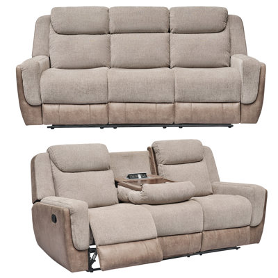 Ensemble de salon inclinable 3 pièces Yensy avec porte-gobelet, port USB et prise de courant