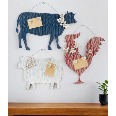 Set of Three 18" X 22" Red White and Blue Farm Animals Metal Magnetic Memo Board