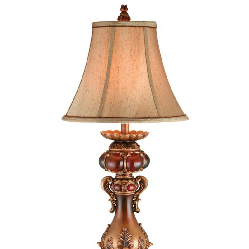 Lampe de table haute en polyrésine 31 po avec finition rouge et brune, abat-jour en lin