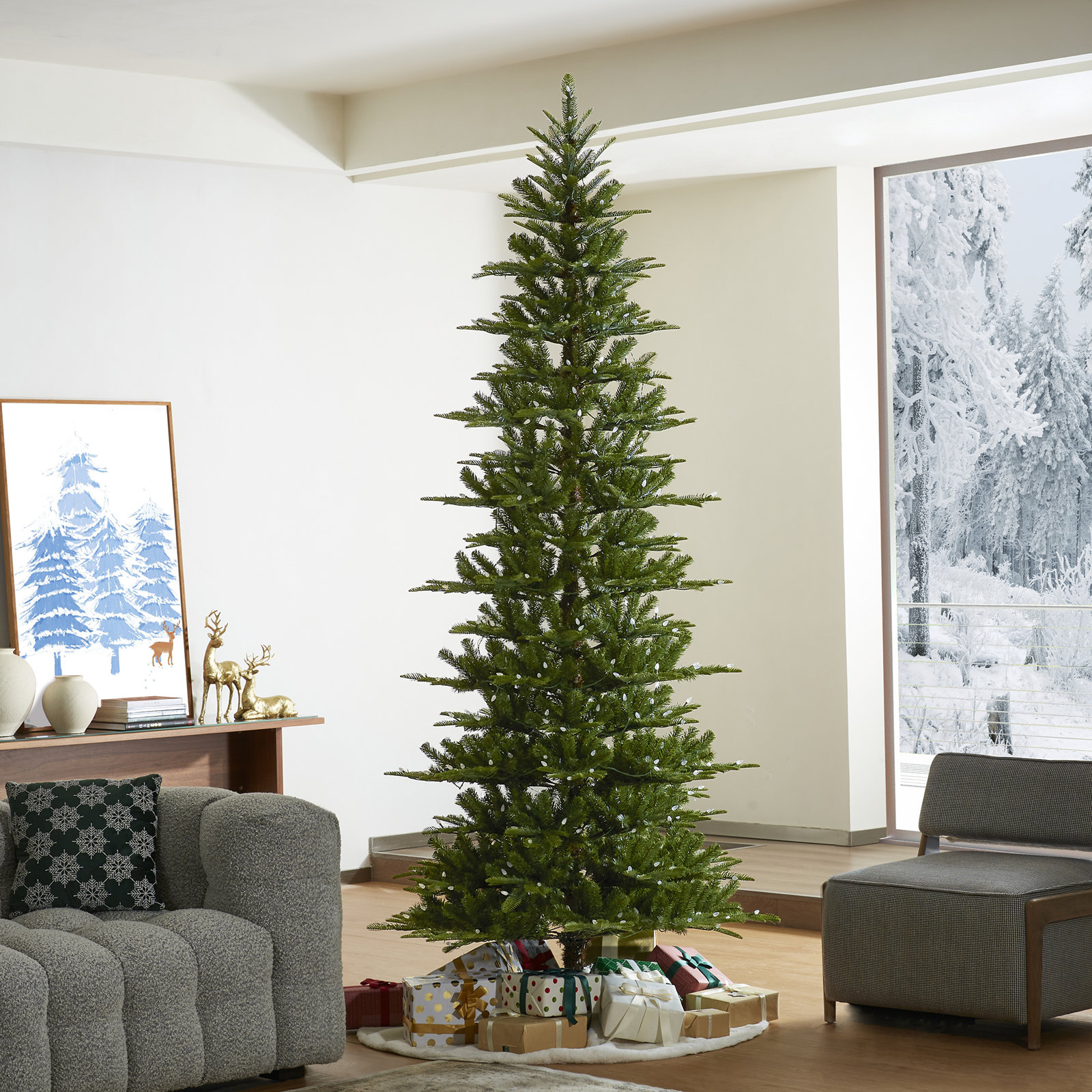 Slim 6.5' Pre-Lit Fir Christmas Tree, 9' H