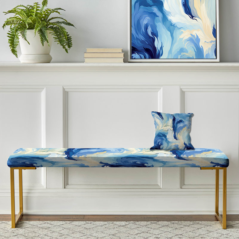 Ikat Mirage céleste bleu et blanc - banc rembourré abstrait doré