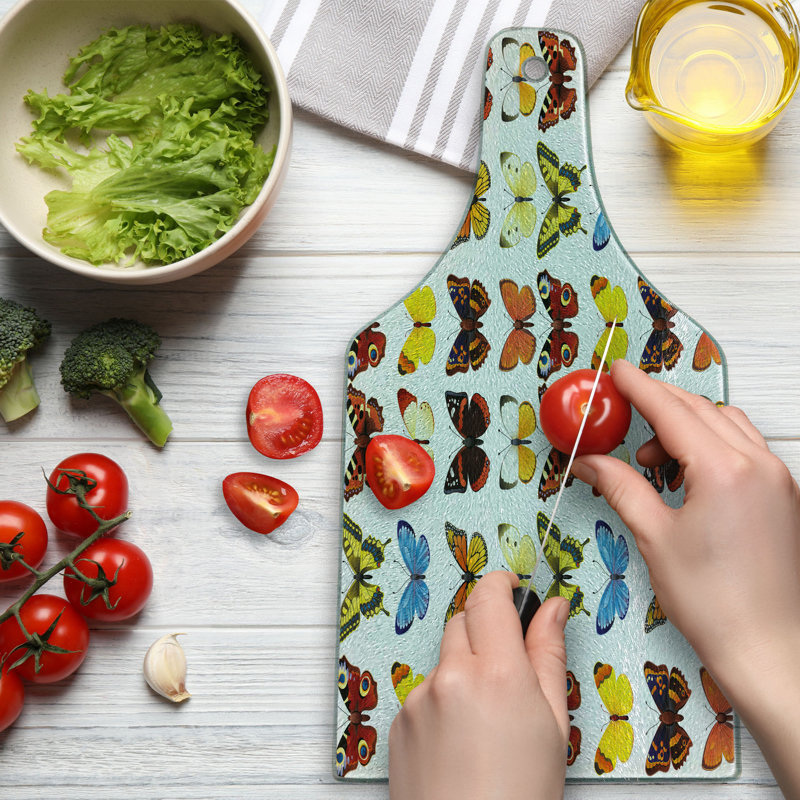 Ambesonne Butterfly Tempered Glass Cutting Board Wings of Spring Colourful Multicolor
