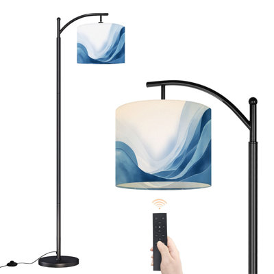 Arc Floor Lamp with Adjustable Lampshade Abstract Blue Waves Soft Gradient Flowing Standing Lamp 3 Color Temperatures Dimmable Tall Pole Lamp with Foot Switch for Bedroom