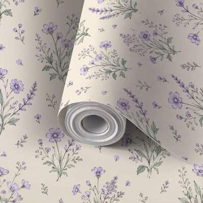 Papier peint auto-adhésif à motif floral lavande auto-adhésif et amovible 17,7 po x 118 po (45 x 300 cm)