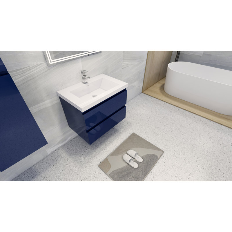 Ensemble de meuble-lavabo simple mural Ninel 30, Bleu nuit