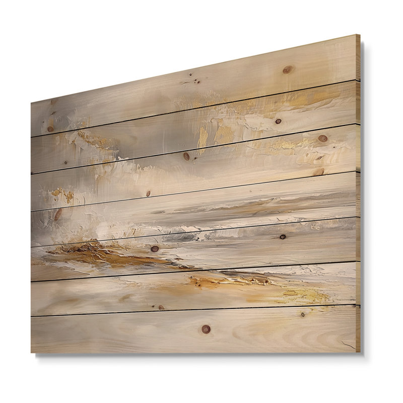 Minimalisme Pure Golden Beach Landscape I - Décoration murale en bois de plage - sur bois de pin naturel