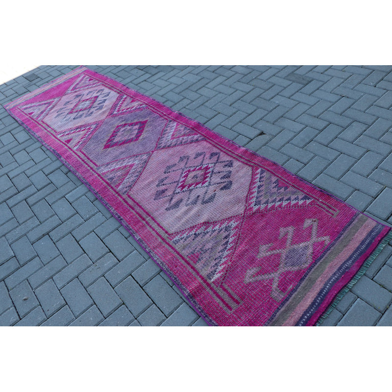 Tapis de couloir turc rose fait à la main d'inspiration bohémienne, parfait pour les couloirs et les couloirs