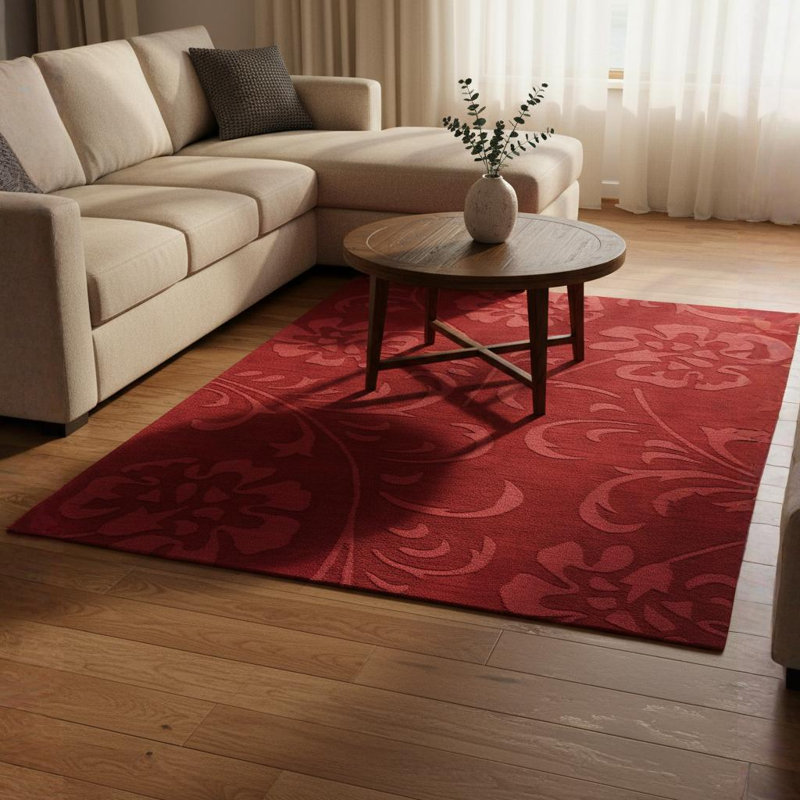Tapis rouge cerise en laine touffeté à la main Doraville Authentic, Rectangle 6 pi x 9 pi