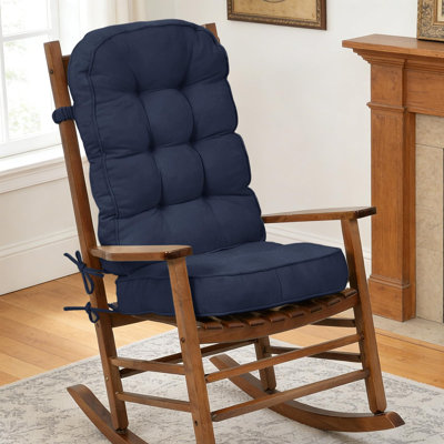 Rocking Chair Cushions Thicken Tufted Pads, Set of Seat & Back Cushion with Ties for Indoor Rocker, Indoor Blue