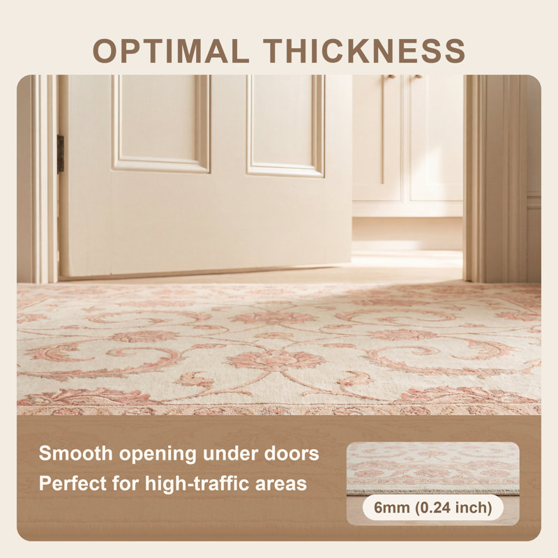 Tapis Epidote traditionnel à motif floral intégral or ivoire beige rose antidérapant à poils courts pour intérieur et extérieur, adapté aux animaux de compagnie, salon, chambre, salle à manger, entrée, couloir, bureau, lavable