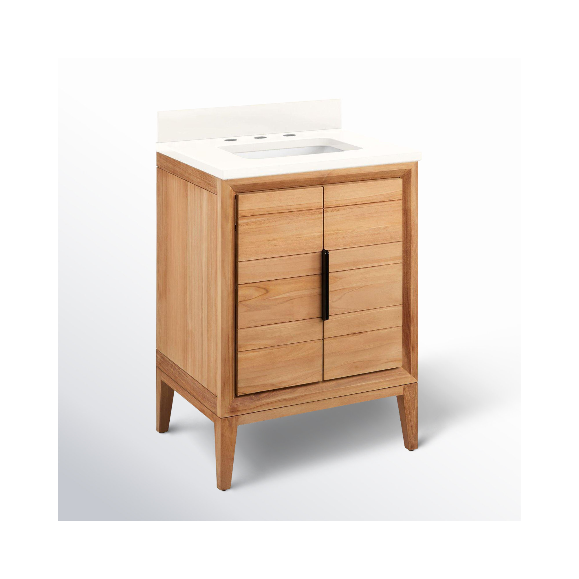 24" Aliso Single Bathroom Vanity Set with Rectangular Undermount Sink, 8" Widespread, Arctic White Quartz, Natural Teak