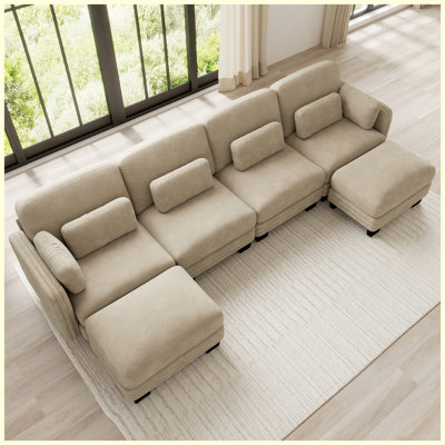 Sofa Couch Chenille Upholstered Tufted Couch, Beige for Living Room, Bedroom, Apartment