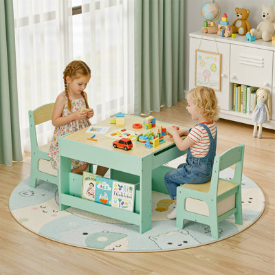 Kids Table And Chairs Set, 4 In 1 Toddler Art Desk With Storage Drawer, Wooden Activity Deskboard, Blackboard, Reversible & Detachable Tabletop, Bookshelf For Drawing, Playing, Learning(pink)