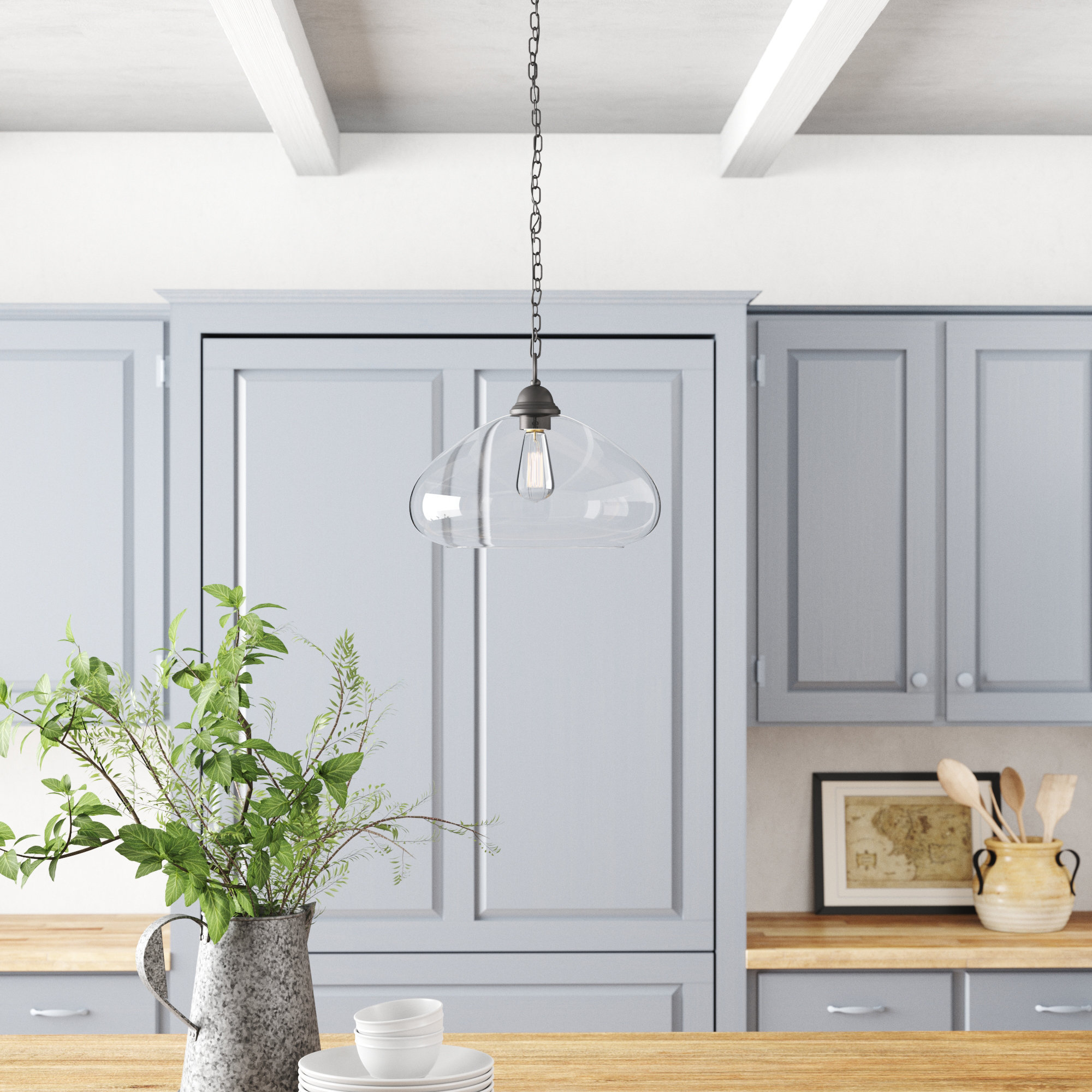 Single Light Glass Dimmable Pendant, English Bronze