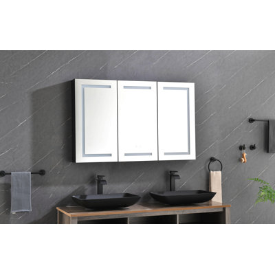 Armoire à pharmacie à DEL avec miroir, douilles, à intensité variable et antibuée pour salle de bain