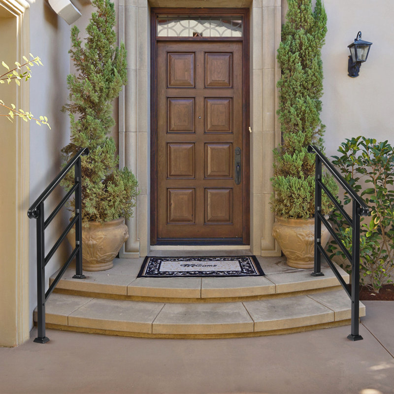 Wrought Iron Handrail Fits 1 or 3 Steps, 97.3cm H x 96cm W x 7.6cm D