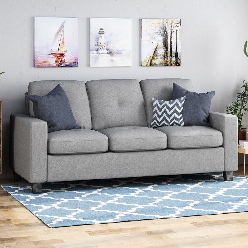Captivating Three With Wood Legs - Grey Fabric Living Area Couch Comfortable Home Seat
