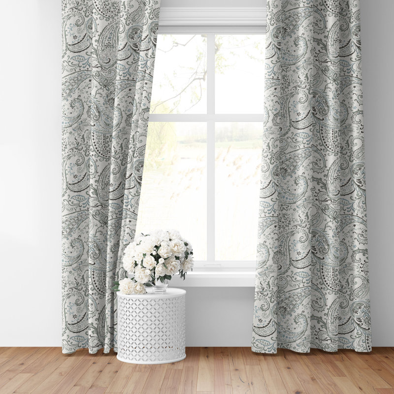 Paisley Seafoam Cotton Grommet Top Drapery Panel Set of 2, 50" W  x 84" L