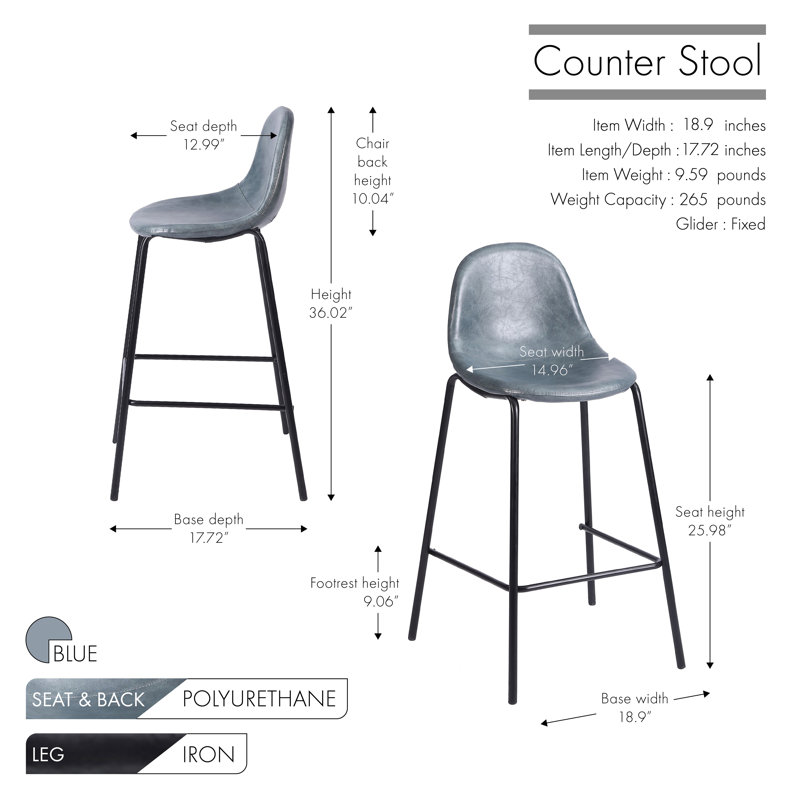 Darby Bar Stool, Blue, Counter Stool (26” Seat Height)