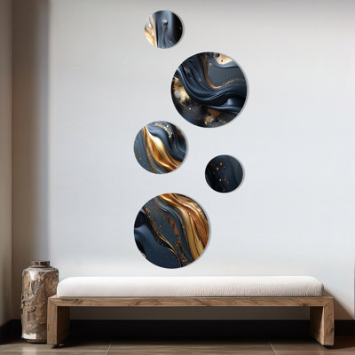 Volcans or et gris Fusion IV - ensemble d'art mural rond en marbre