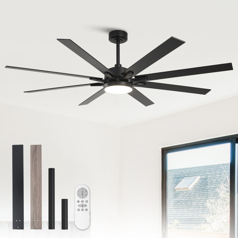 Grand ventilateur de plafond moderne à deux pales avec moulin à vent à deux pales moderne avec lumières DEL 3CCT à intensité variable et télécommande, moteur à courant continu réversible à 6 vitesses, minuterie, tiges verticales de 4 po / 10 po, pour intérieur / extérieur couvert