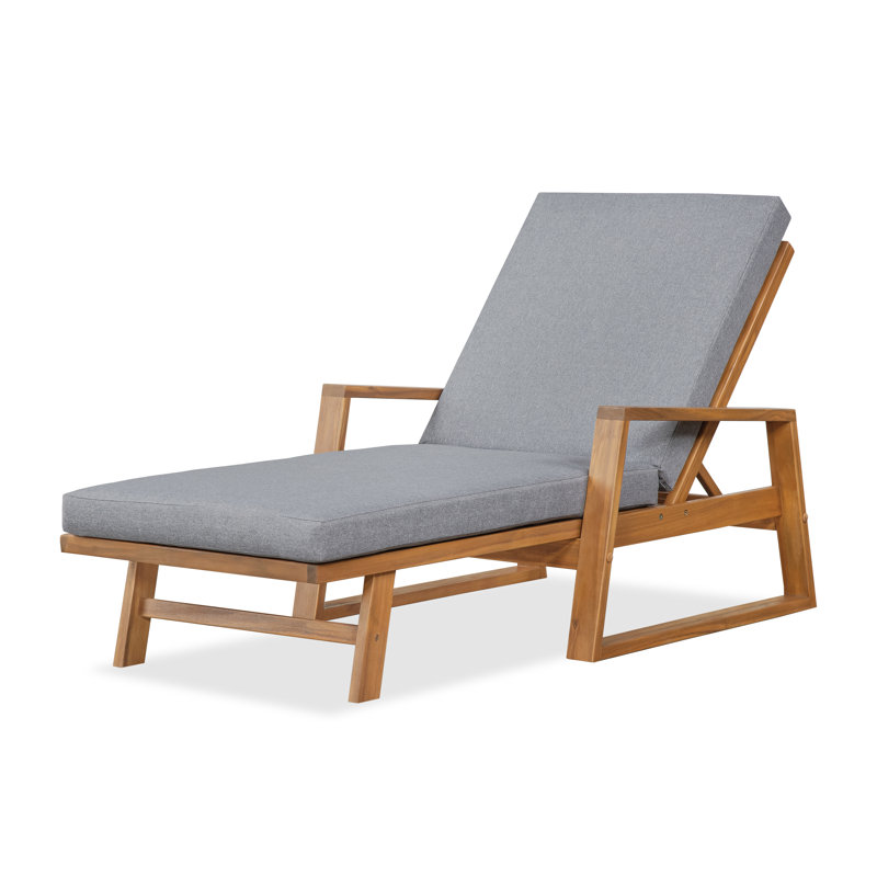 Chaise longue d'extérieur en bois d'acacia de style moderne Fairwyn avec dossier et coussin réglables Fairwyn, Gris, 4