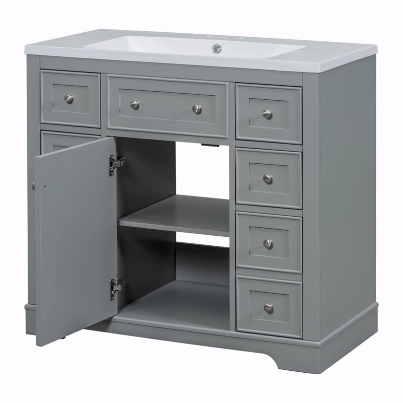 Ensemble de meuble-lavabo simple 36 po avec plateau en bois massif Shai Shai, Gris