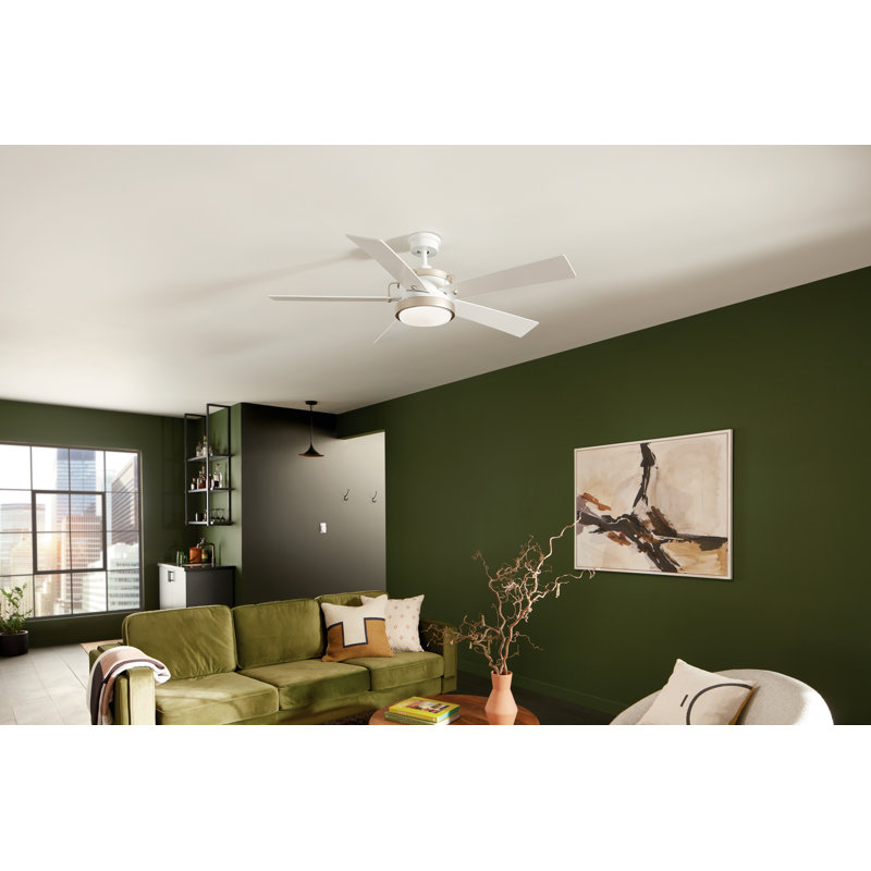 Ventilateur de plafond DEL standard à 5 pales de 56 po avec télécommande et ensemble d'éclairage inclus, Blanc