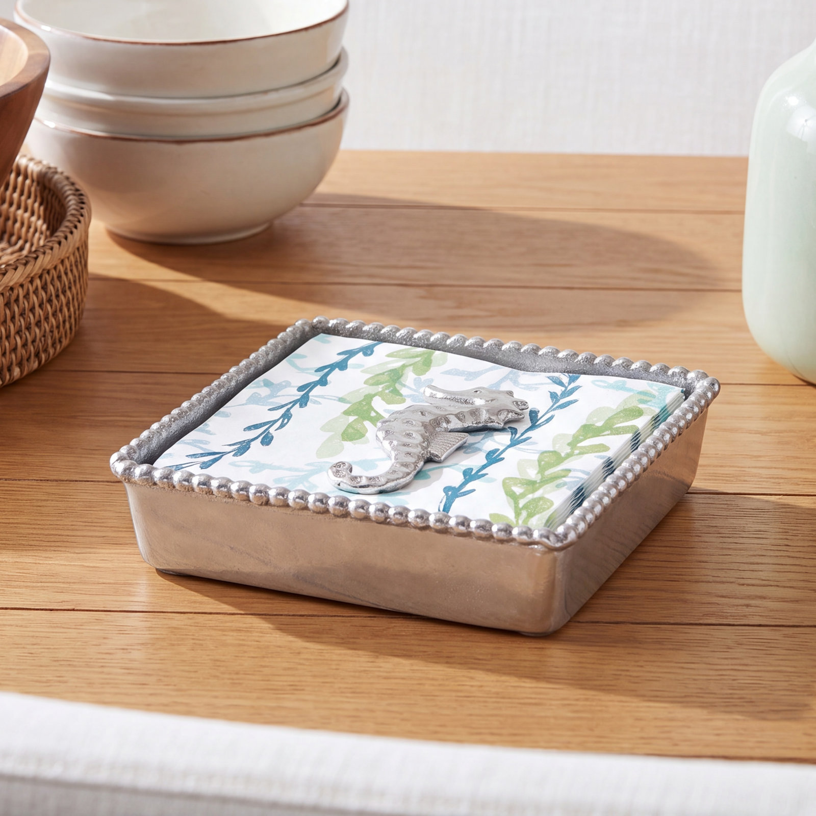 Seaside Seahorse Beaded Napkin Holder Set