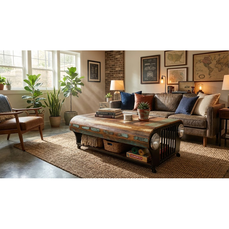 Table basse avec rangement en bois massif, H 20 po x l 70 po x P 32 po