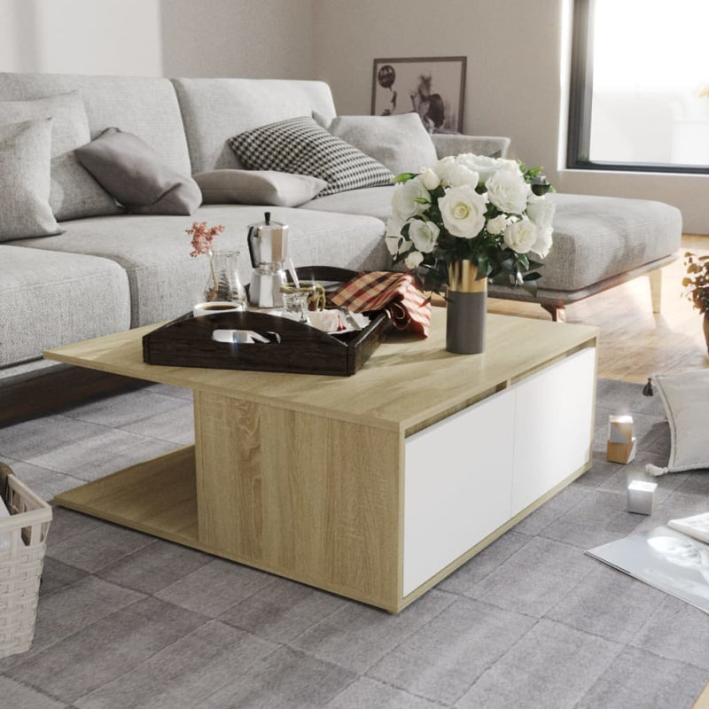 Allesandro Solid Coffee Table with Storage, Sonoma Oak/White