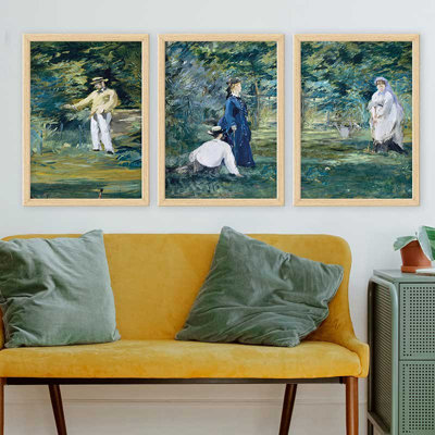 Ensemble de 3 peintures élégantes encadrées décoratives, 13,8 x 17,7 pouces chacune | 100% bois avec cadre 100% polystyrène (épaisseur: 0,8 pouce) | Impression numérique UV, parfaite pour le salon et la décoration intérieure