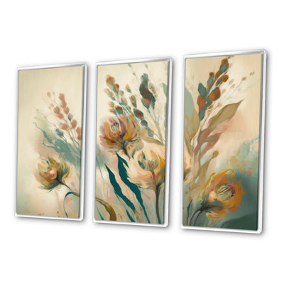 Fleurs sauvages dans des couleurs rétro délavées III - impression sur toile tendue 3 pièces