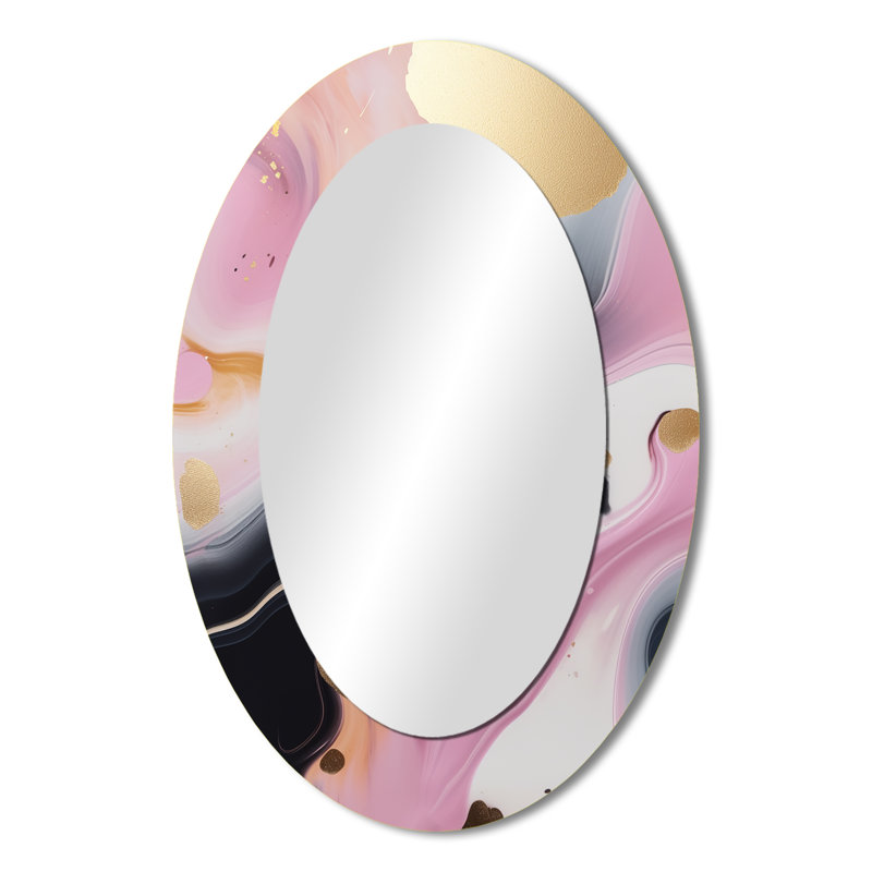 Pink And Gold Marble Symphony II - Pink Modern Oval Wall Mirror, 36" x 24"