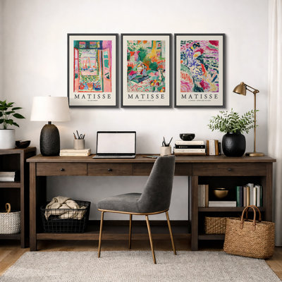 Classical Artwork "French Floral Window Girl Vintage Art Exhibition Artwork, Colorful Abstract Still Life Wall Pictures, Framed Canvas Giclée Print 3 Pieces Wall Art" 16"x24"x3 pcs, 24"x36"x3 pcs