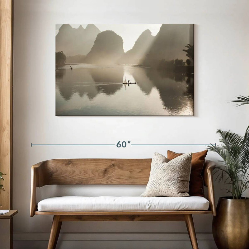 Ravi Li River Mountain Scene, 30" H x 45" W