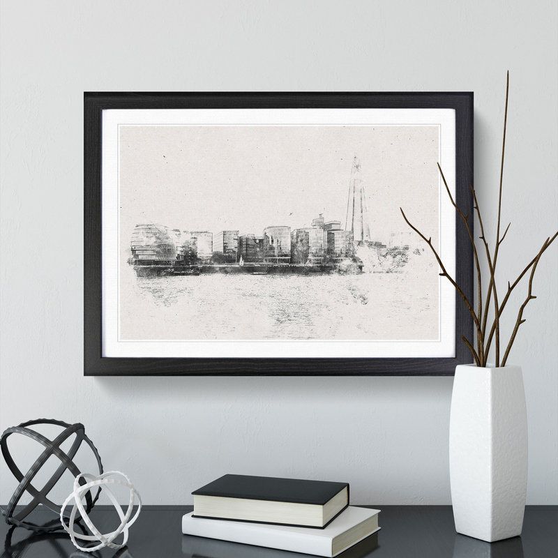 The Shard and London Skyline - Picture Frame Painting Print, 24cm H x 33cm W x 2cm D, Black Framed
