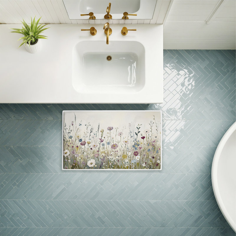  Muted Spring Blooms Absorbent Non Slip Bath Mat Recycled Cushioned, 18"x30", Muted Spring Blooms