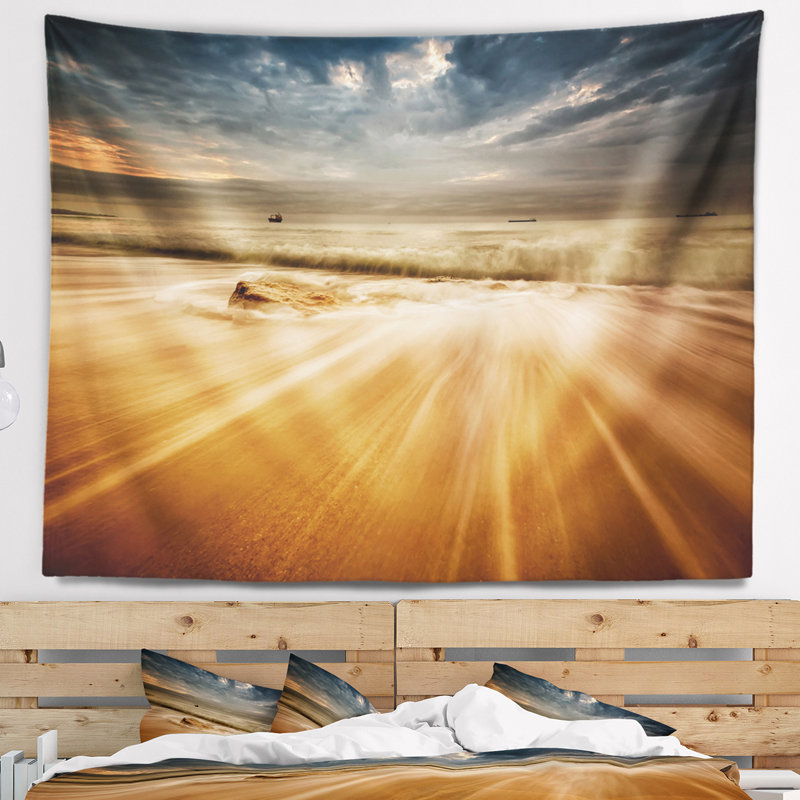 Tapisserie de mer tempête avec vagues, H 78 po x l 92 po