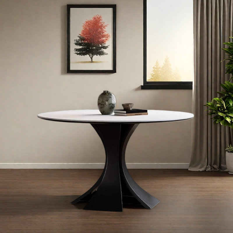 Table ronde multifonctionnelle à dalle de roche blanche, H 29,52 po x L 51,18 po x l 51,18 po