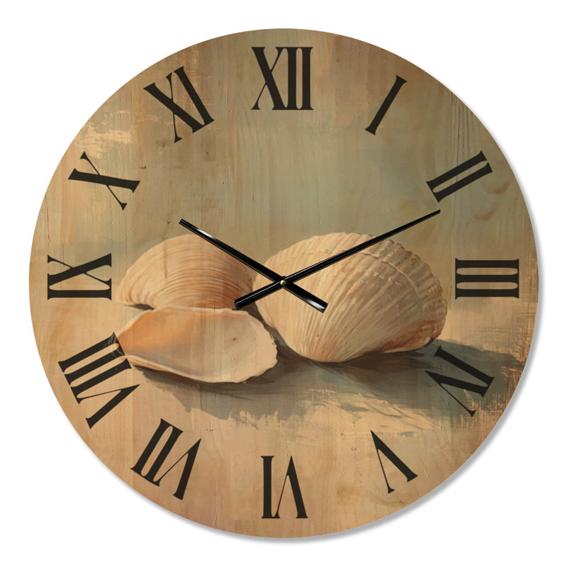 Horloge murale côtière « Coquillages du rivage », imprimée sur bois, Grand