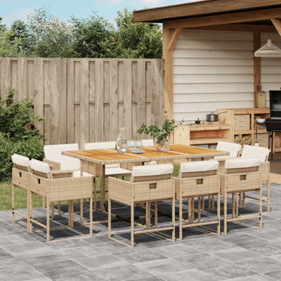  Patio Dining Set Set Of 10 Beige PE Rattan 10-Person Foldable
