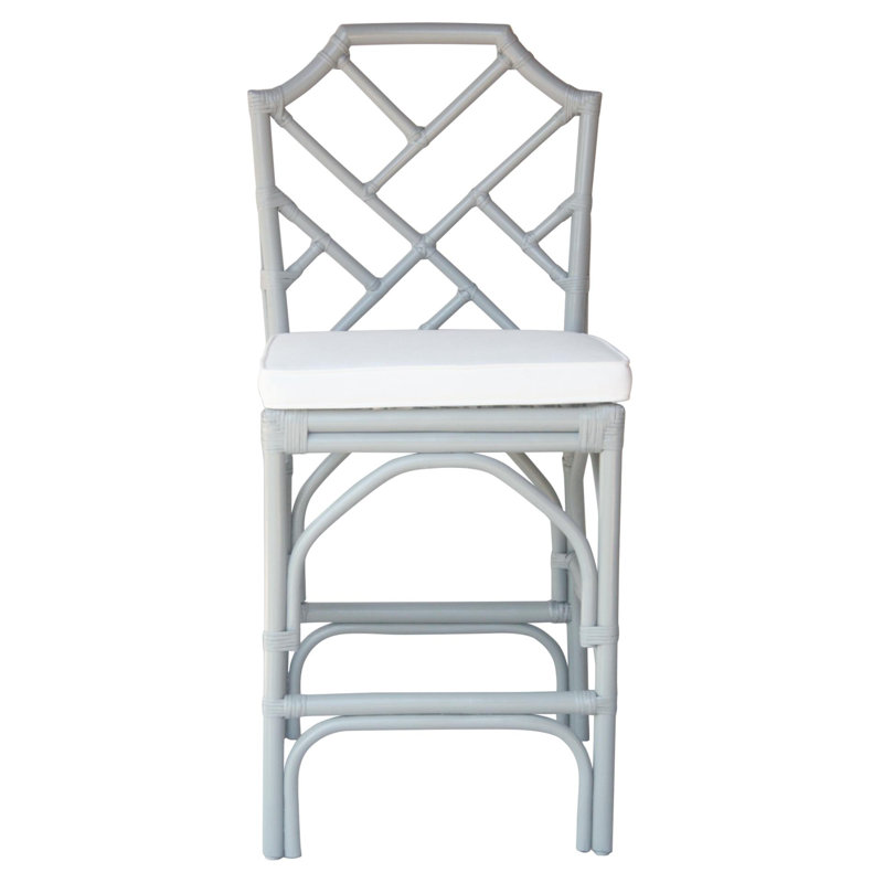 Jaime Rattan Counter Stool with Footrest, Gray